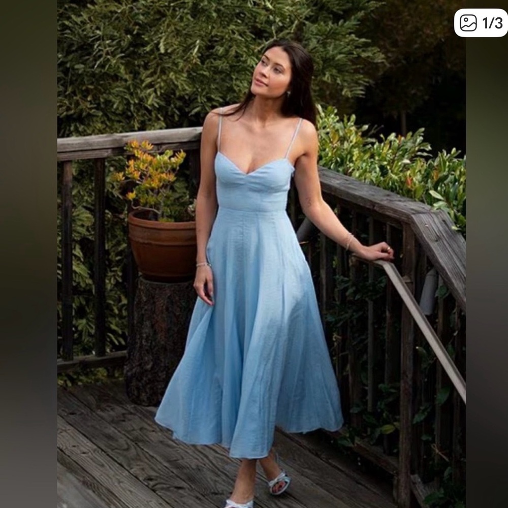 Light Blue Spaghetti Strap Midi Dress - Women